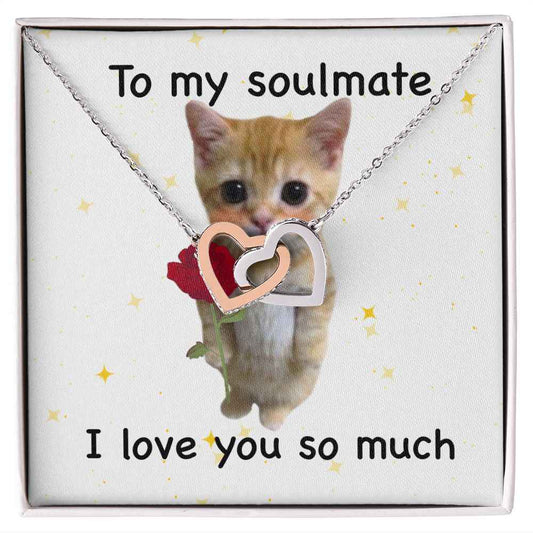 To my soulmate- I love you so much cute cat Interlocking Hearts necklace