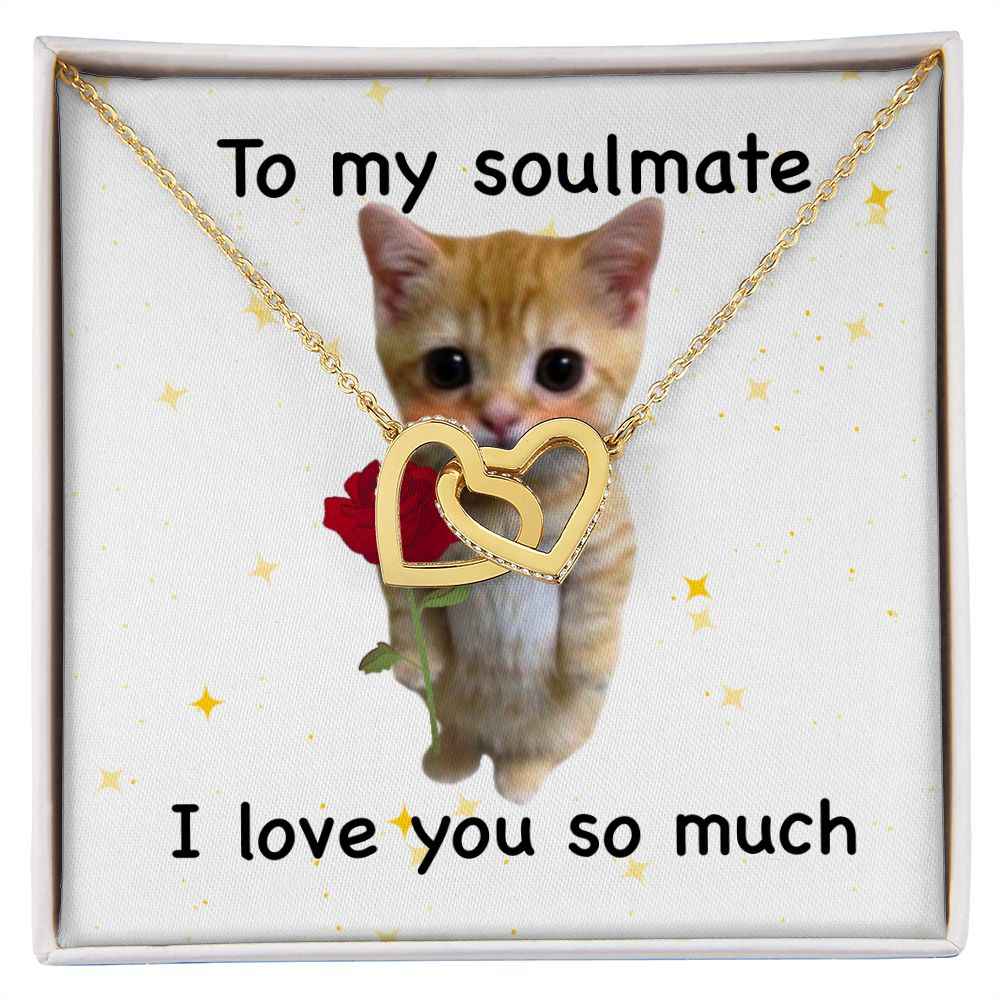 To my soulmate- I love you so much cute cat Interlocking Hearts necklace