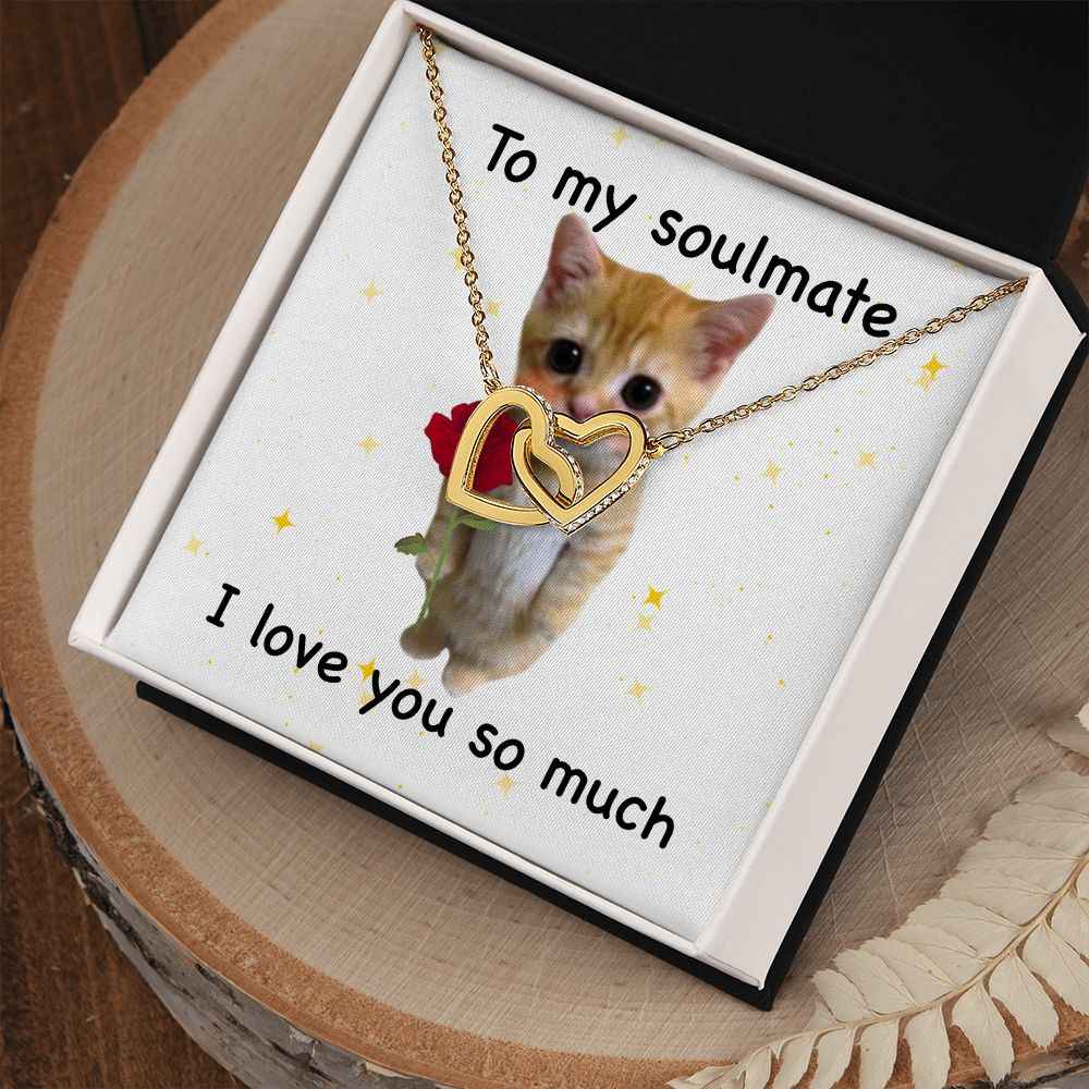 To my soulmate- I love you so much cute cat Interlocking Hearts necklace
