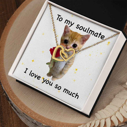 To my soulmate- I love you so much cute cat Interlocking Hearts necklace