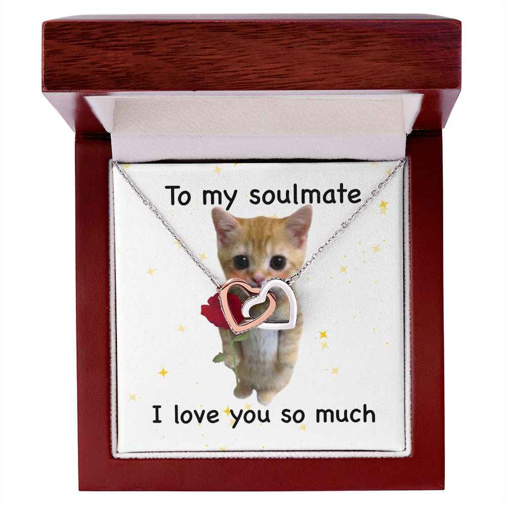 To my soulmate- I love you so much cute cat Interlocking Hearts necklace