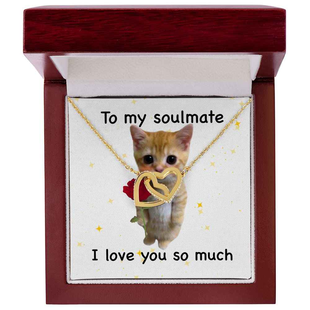 To my soulmate- I love you so much cute cat Interlocking Hearts necklace