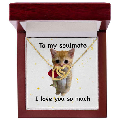 To my soulmate- I love you so much cute cat Interlocking Hearts necklace