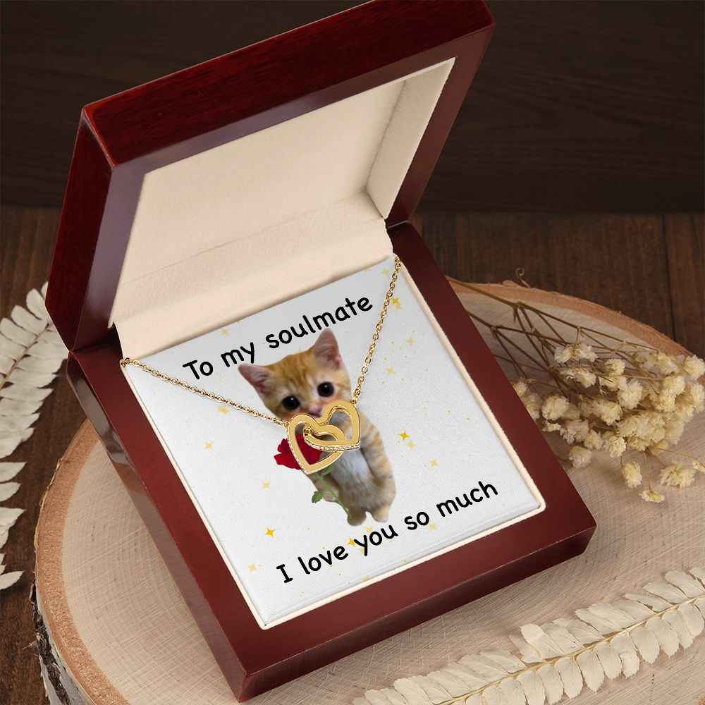 To my soulmate- I love you so much cute cat Interlocking Hearts necklace