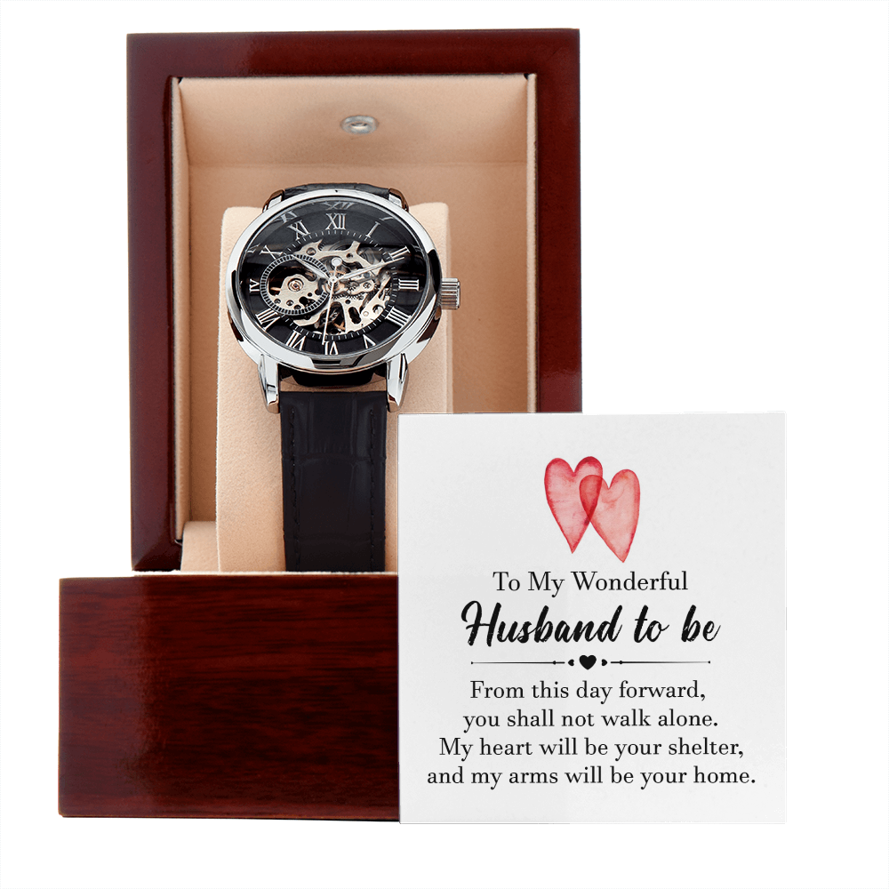 To my wonderful husband to be Men's Openwork Watch With Mahogany Box - StarShineBox -