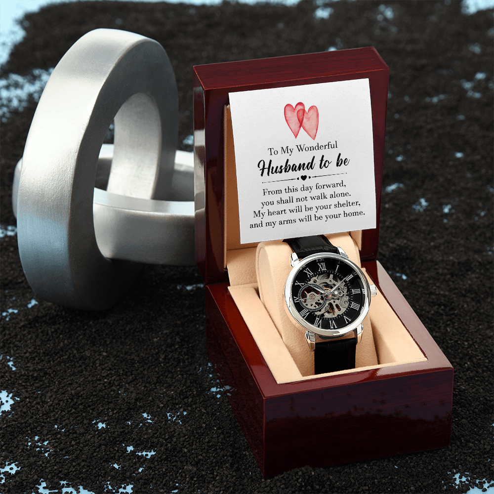 To my wonderful husband to be Men's Openwork Watch With Mahogany Box - StarShineBox -