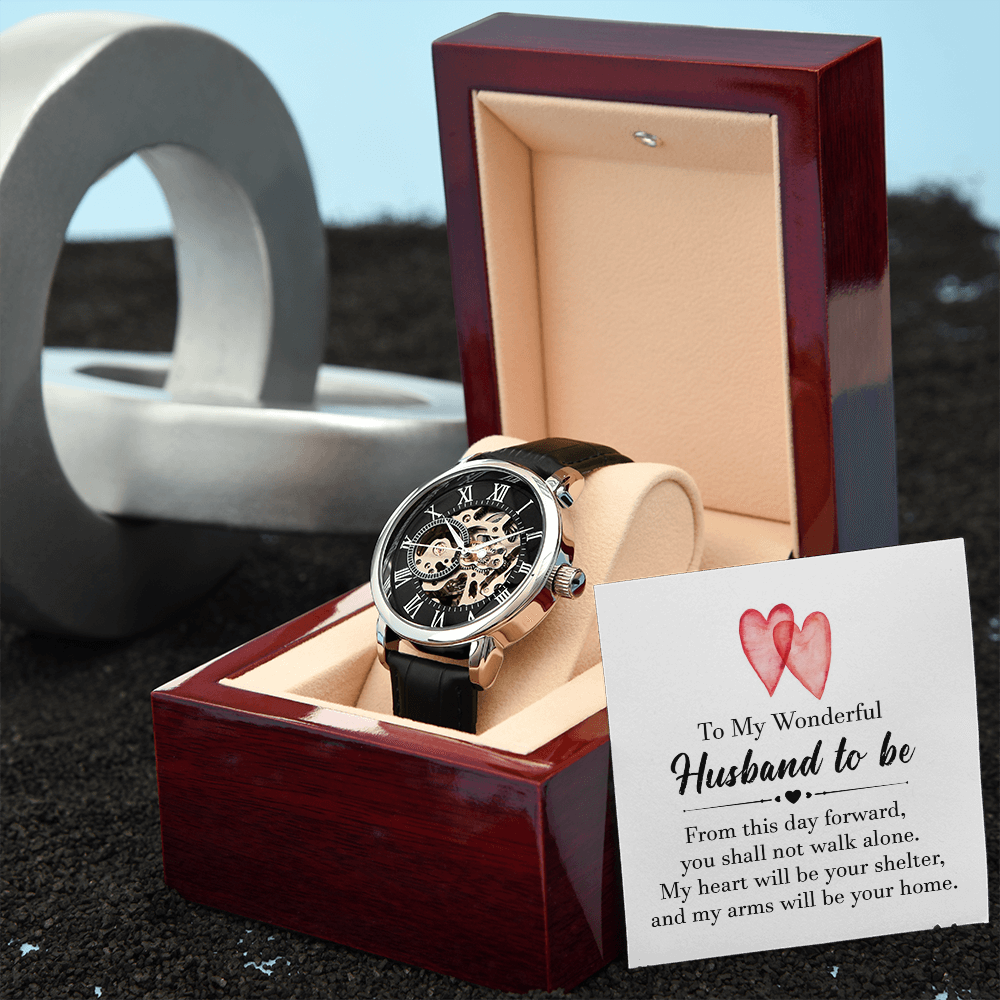 To my wonderful husband to be Men's Openwork Watch With Mahogany Box - StarShineBox -