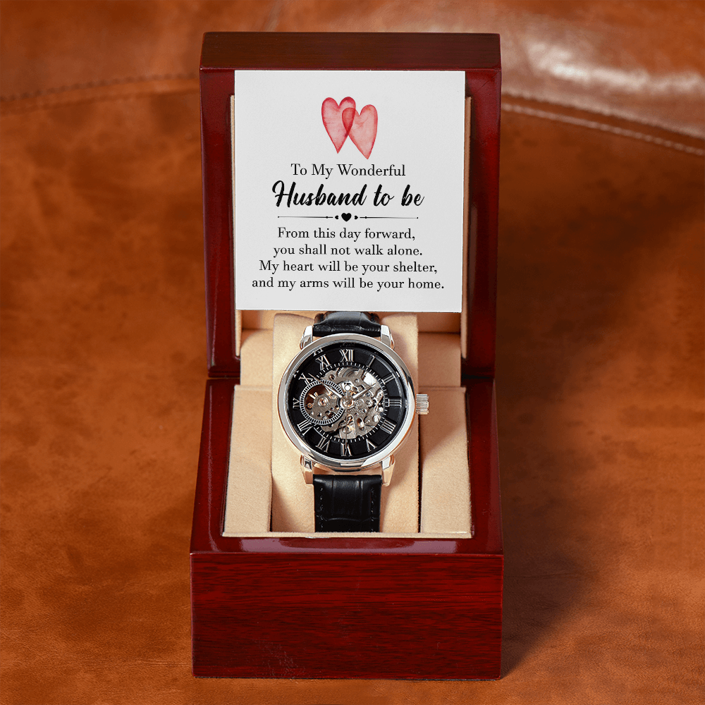 To my wonderful husband to be Men's Openwork Watch With Mahogany Box - StarShineBox -