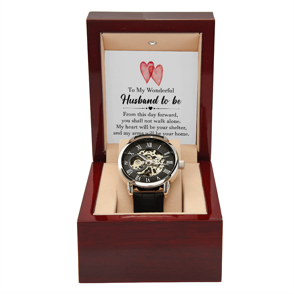 To my wonderful husband to be Men's Openwork Watch With Mahogany Box - StarShineBox -