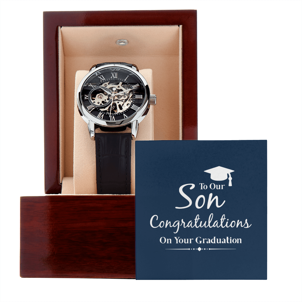 To our son- congratulations on your graduation Men's Openwork Watch With Mahogany Box - StarShineBox -