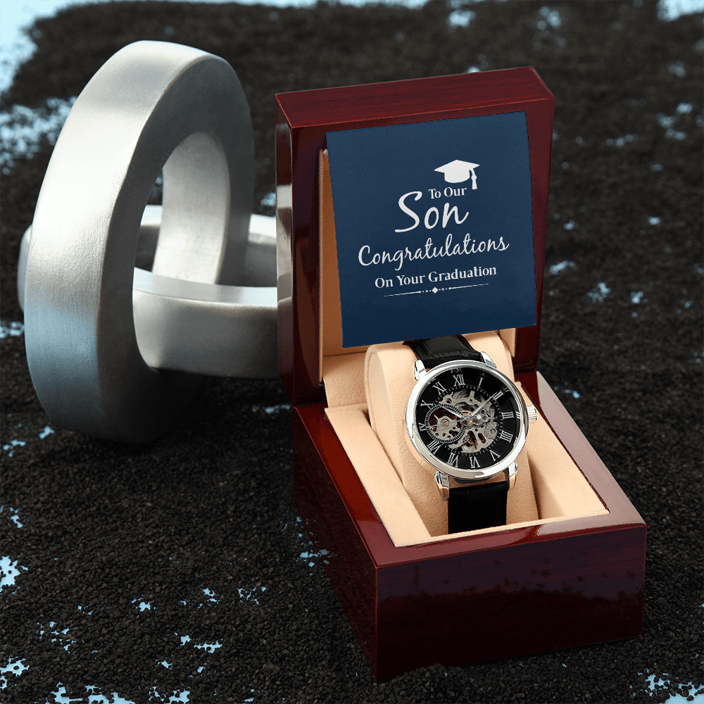 To our son- congratulations on your graduation Men's Openwork Watch With Mahogany Box - StarShineBox -