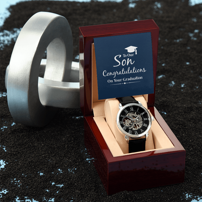 To our son- congratulations on your graduation Men's Openwork Watch With Mahogany Box - StarShineBox -