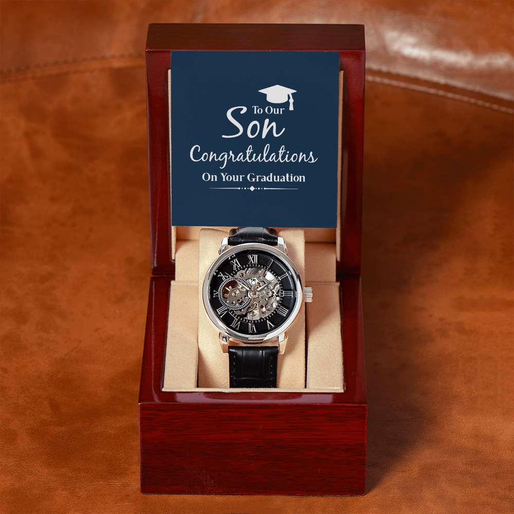 To our son- congratulations on your graduation Men's Openwork Watch With Mahogany Box - StarShineBox -