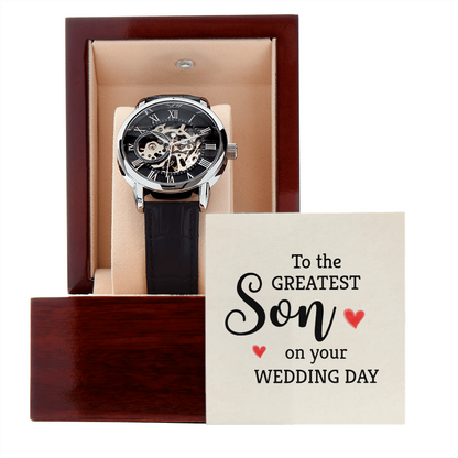To the greatest son Men's Openwork Watch With Mahogany Box - StarShineBox -