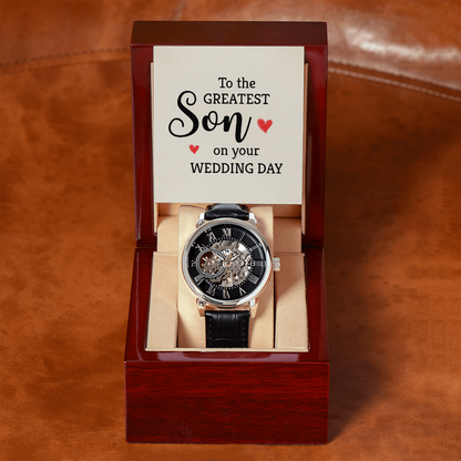 To the greatest son Men's Openwork Watch With Mahogany Box - StarShineBox -