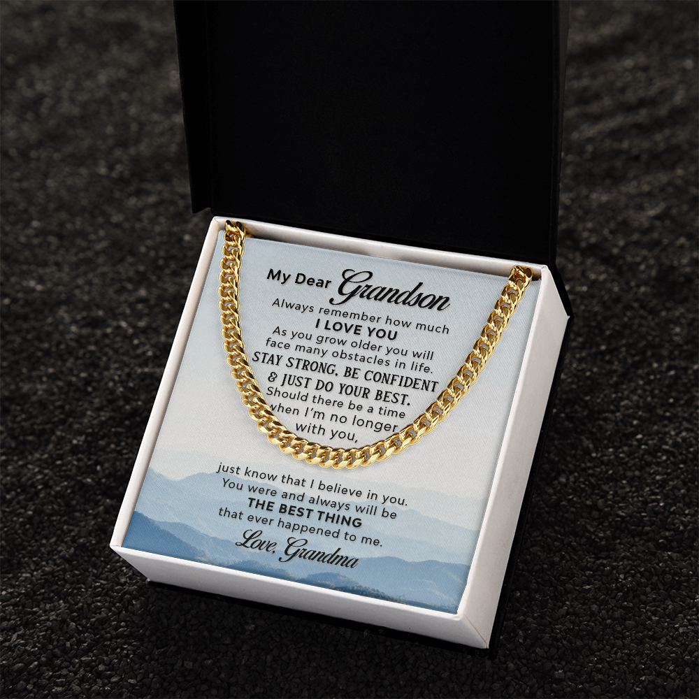 To My Grandson,  Always Remember How Much I love You Love Grandma Cuban Link Chain