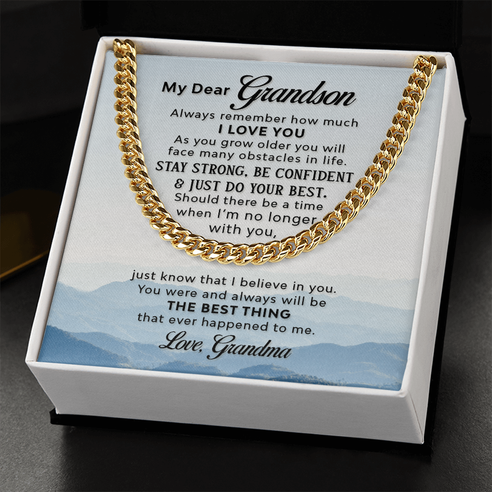 To My Grandson,  Always Remember How Much I love You Love Grandma Cuban Link Chain