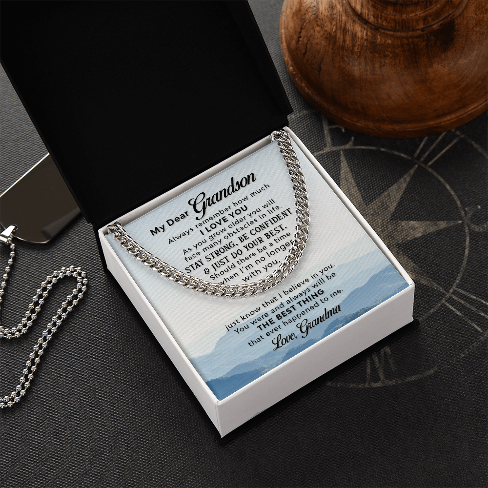 To My Grandson,  Always Remember How Much I love You Love Grandma Cuban Link Chain