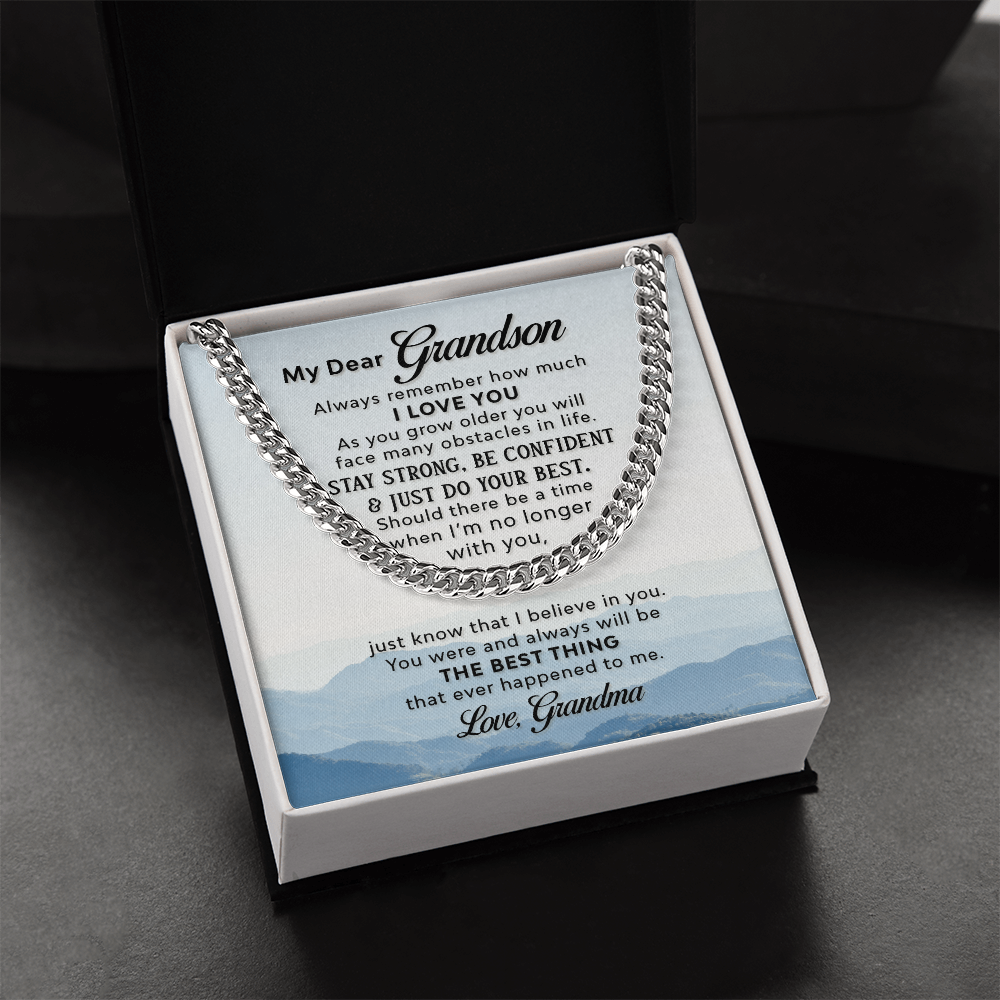 To My Grandson,  Always Remember How Much I love You Love Grandma Cuban Link Chain