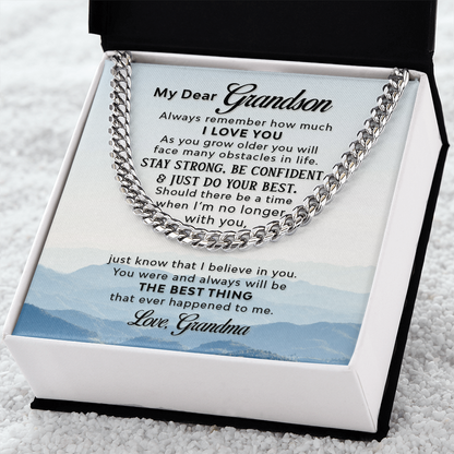 To My Grandson,  Always Remember How Much I love You Love Grandma Cuban Link Chain