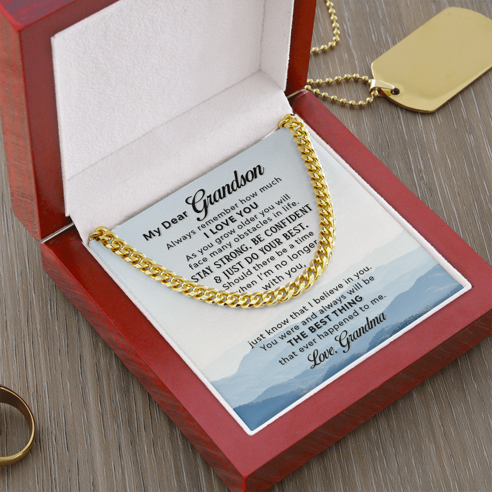 To My Grandson,  Always Remember How Much I love You Love Grandma Cuban Link Chain