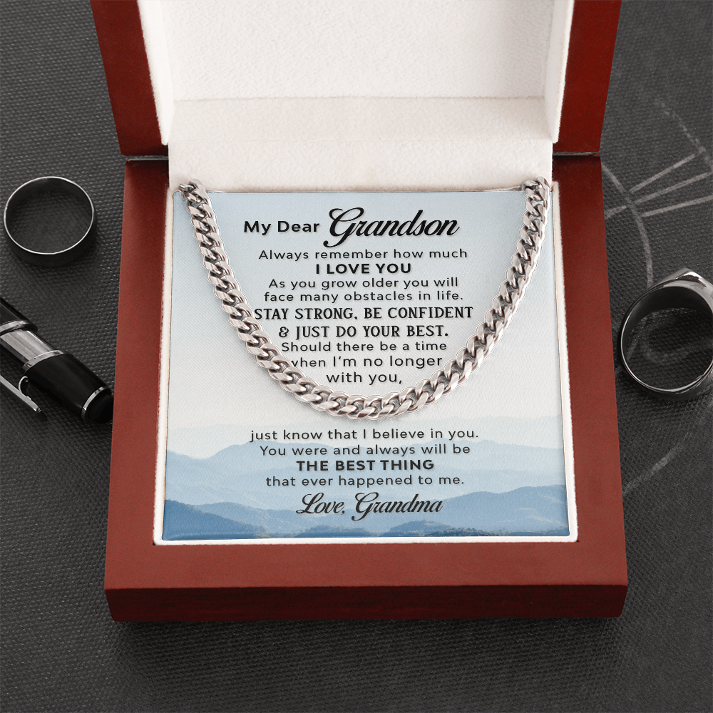 To My Grandson,  Always Remember How Much I love You Love Grandma Cuban Link Chain