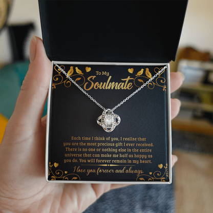 To My Soulmate each time I think of you Love Knot Necklace