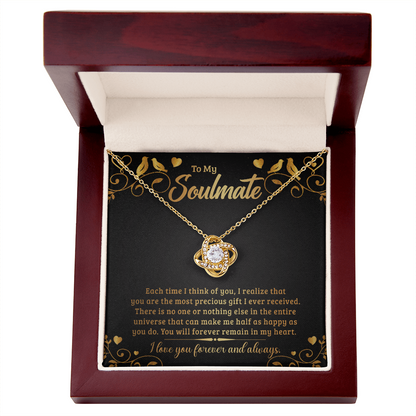 To My Soulmate each time I think of you Love Knot Necklace