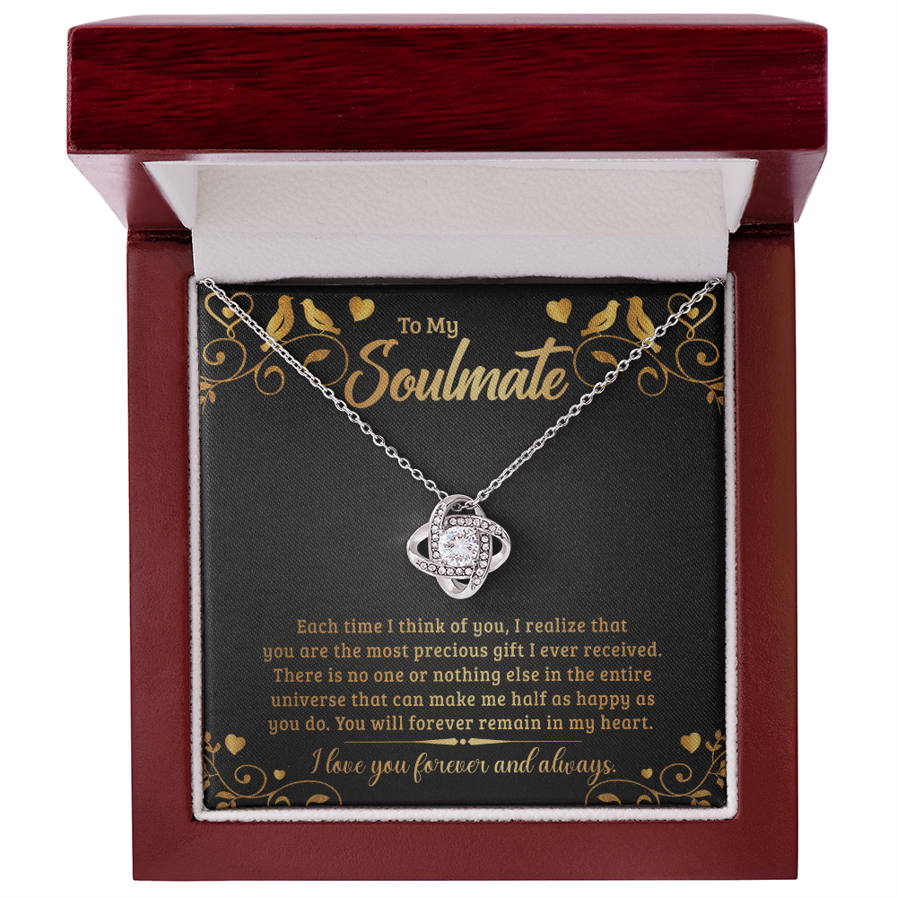 To My Soulmate each time I think of you Love Knot Necklace