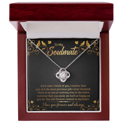 To My Soulmate each time I think of you Love Knot Necklace