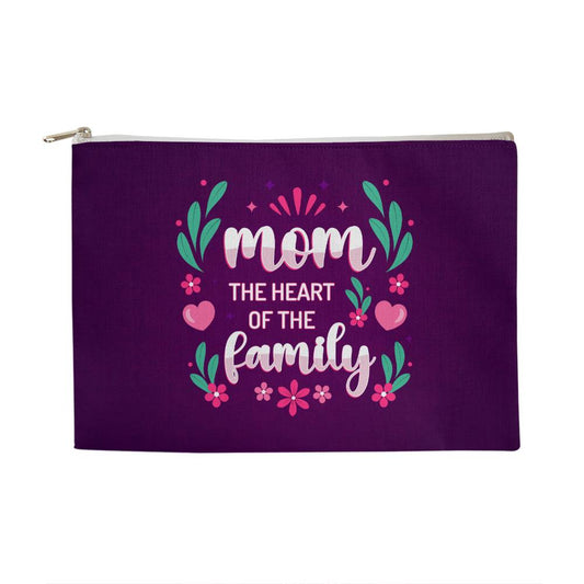 Mom The Heart Of The Family Large Fabric Zippered Pouch - StarShineBox