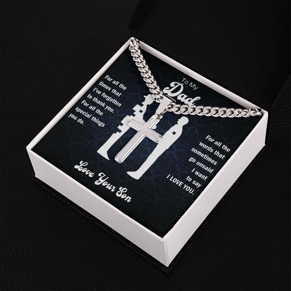 To My Dad From Son - Personalized Engraved Cross Necklace with Cuban Link Chain - Starshine Box