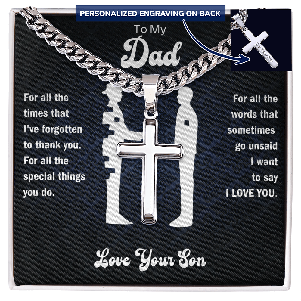 To My Dad From Son - Personalized Engraved Cross Necklace with Cuban Link Chain - Starshine Box