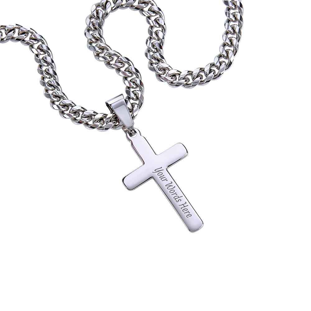 To My Dad From Son - Personalized Engraved Cross Necklace with Cuban Link Chain - Starshine Box