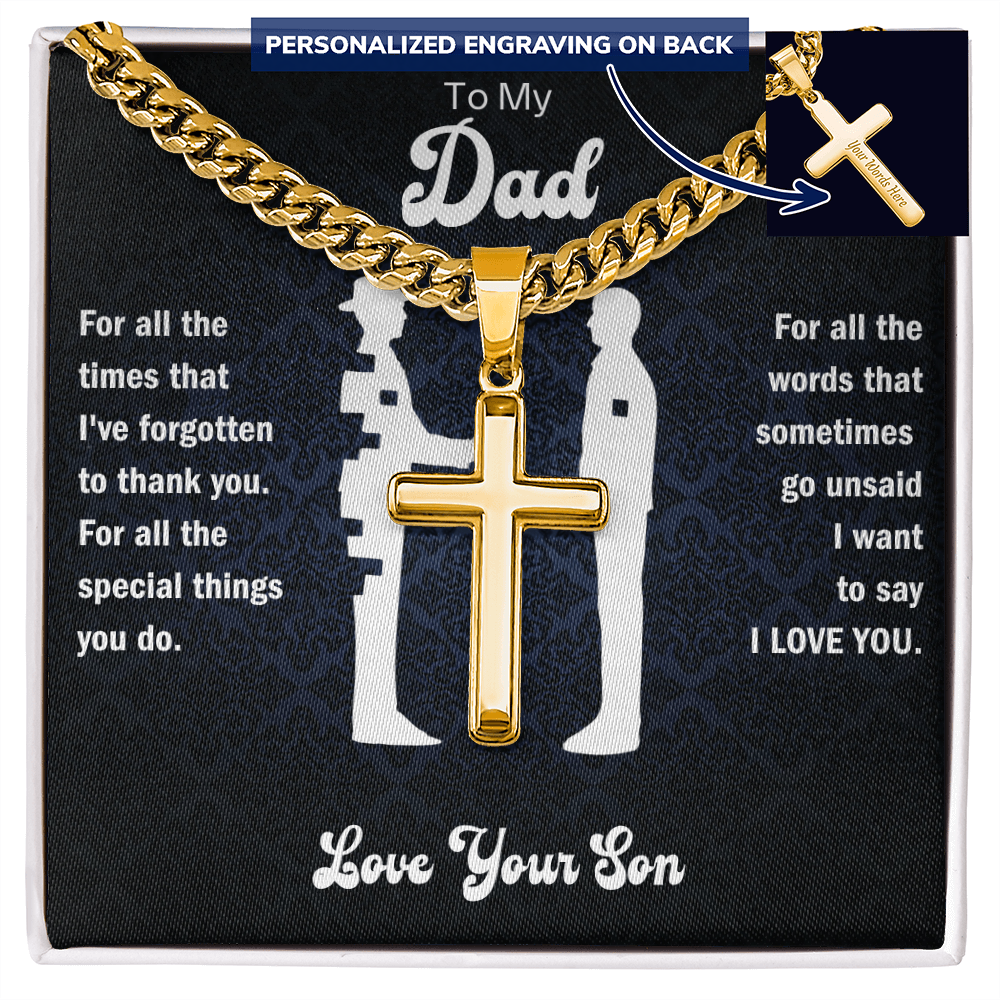 To My Dad From Son - Personalized Engraved Cross Necklace with Cuban Link Chain - Starshine Box