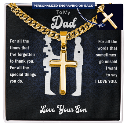 To My Dad - Personalized Cross with Cuban Link Chain