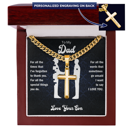 To My Dad - Personalized Cross with Cuban Link Chain