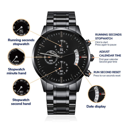 Personalized Engraved Black Chronograph Watch - StarShineBox